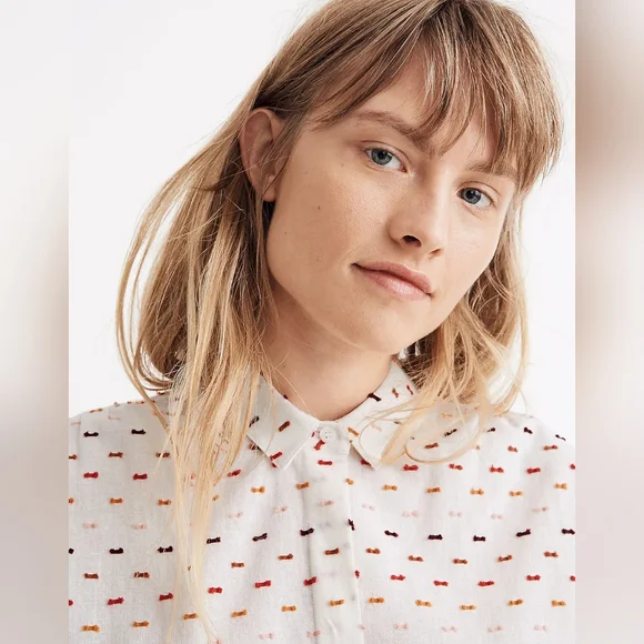 Madewell - Hilltop Shirt in Rainbow Clipdot AD631Size Large, White with Dots